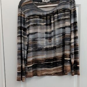 N Touch Women's Long Sleeve Striped Top - Black and Brown